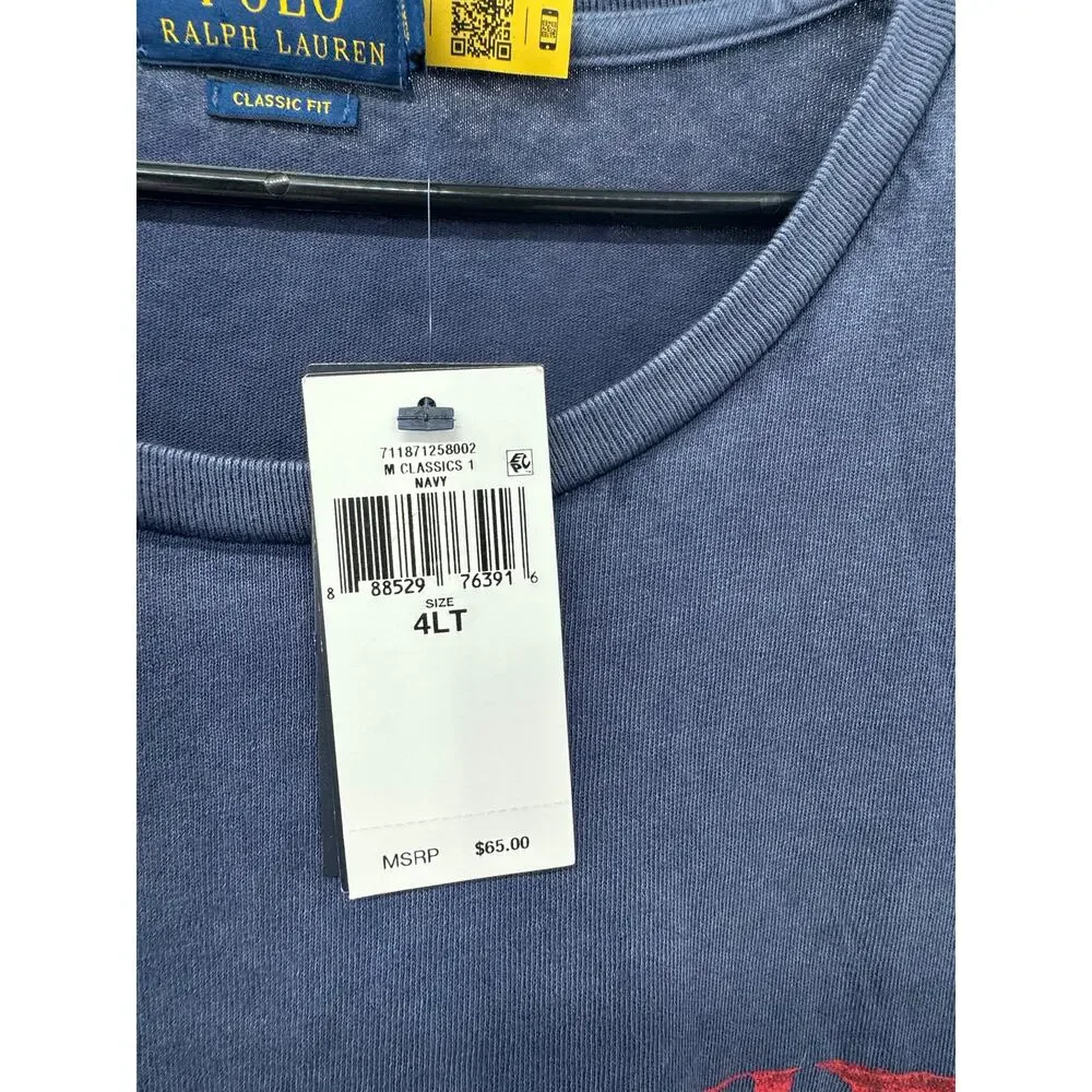 Polo Ralph Lauren Men 4XLT T-Shirt Blue Red Logo Graphic Tee‎ Classic Fit Cotton